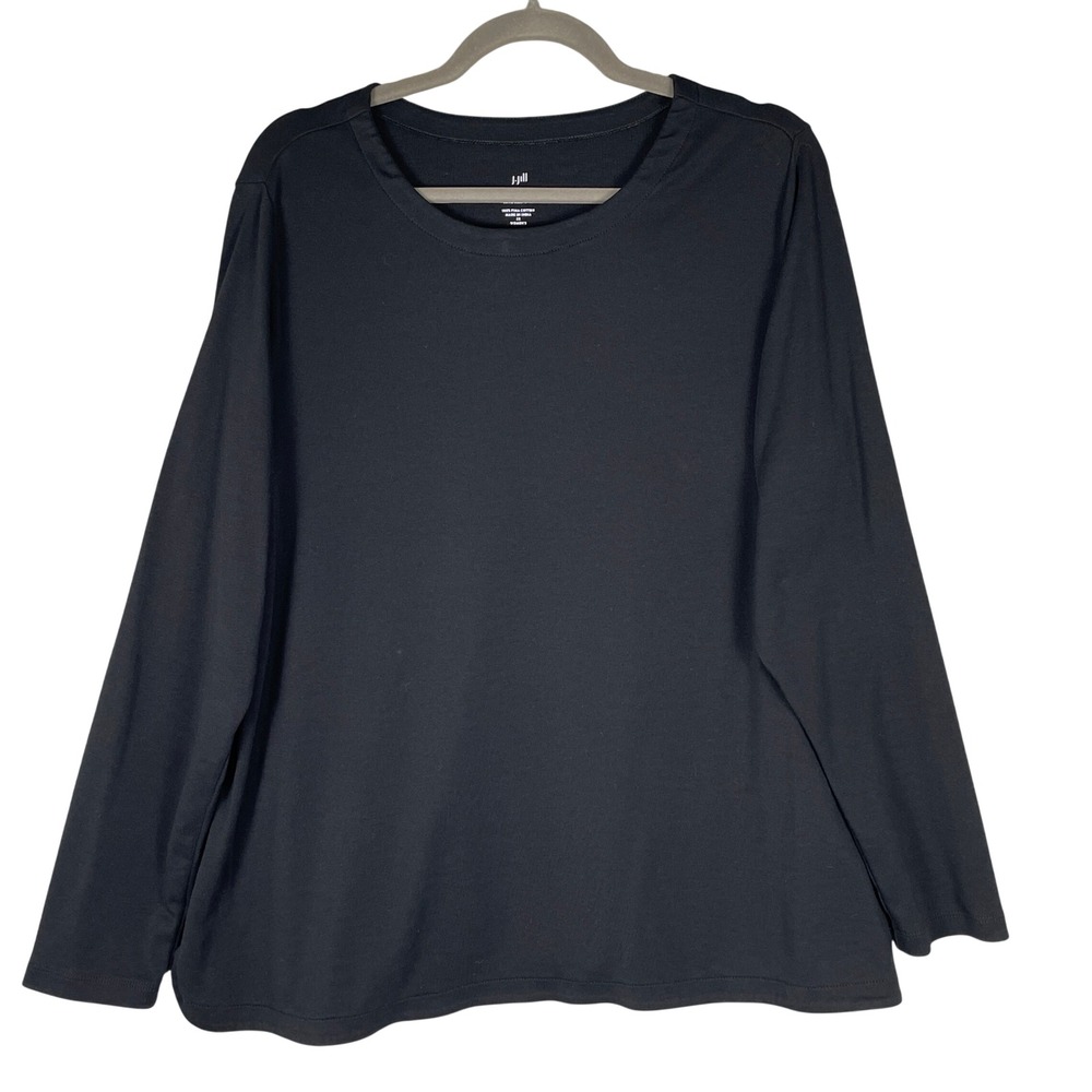 J.‎ Jill Pima Crew-Neck Long-Sleeve Tee Shirt Women 2X Black Pima Cotton Staple
